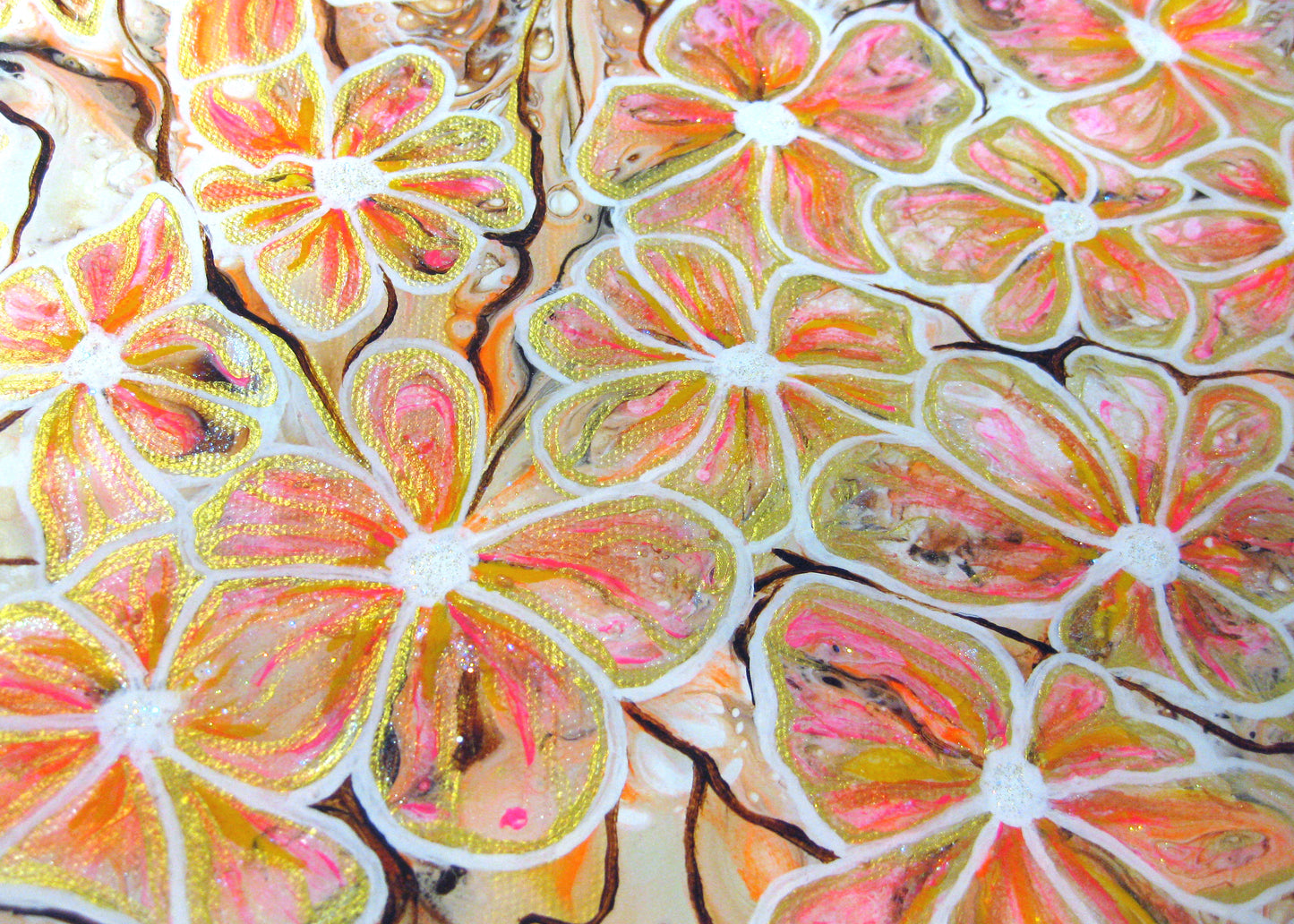 "Confusion of Flowers" - 16" Round Acrylic Painting