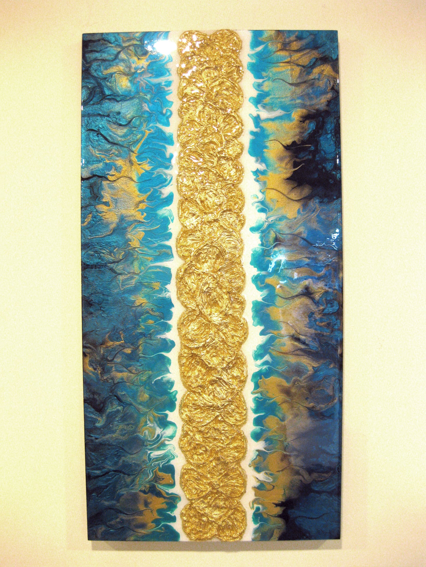 "Flaming Gold Roses" 12" by 24" Acrylic Painting