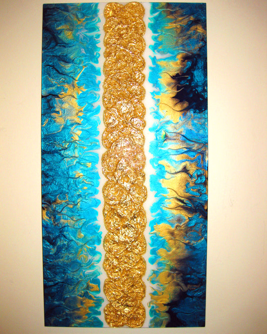 "Flaming Gold Roses" 12" by 24" Acrylic Painting