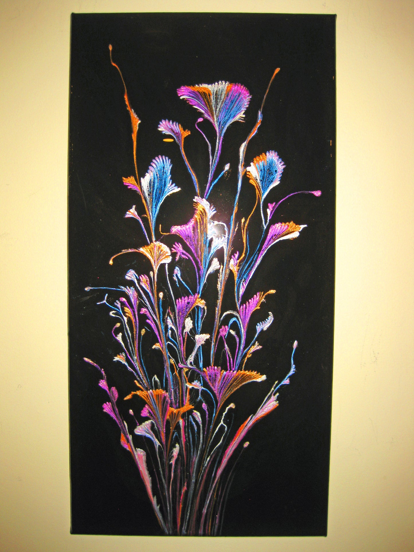 "Iridescent Night Flowers" 12" by 24" Acrylic Painting