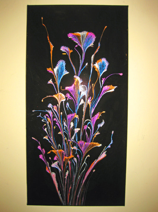 "Iridescent Night Flowers" 12" by 24" Acrylic Painting