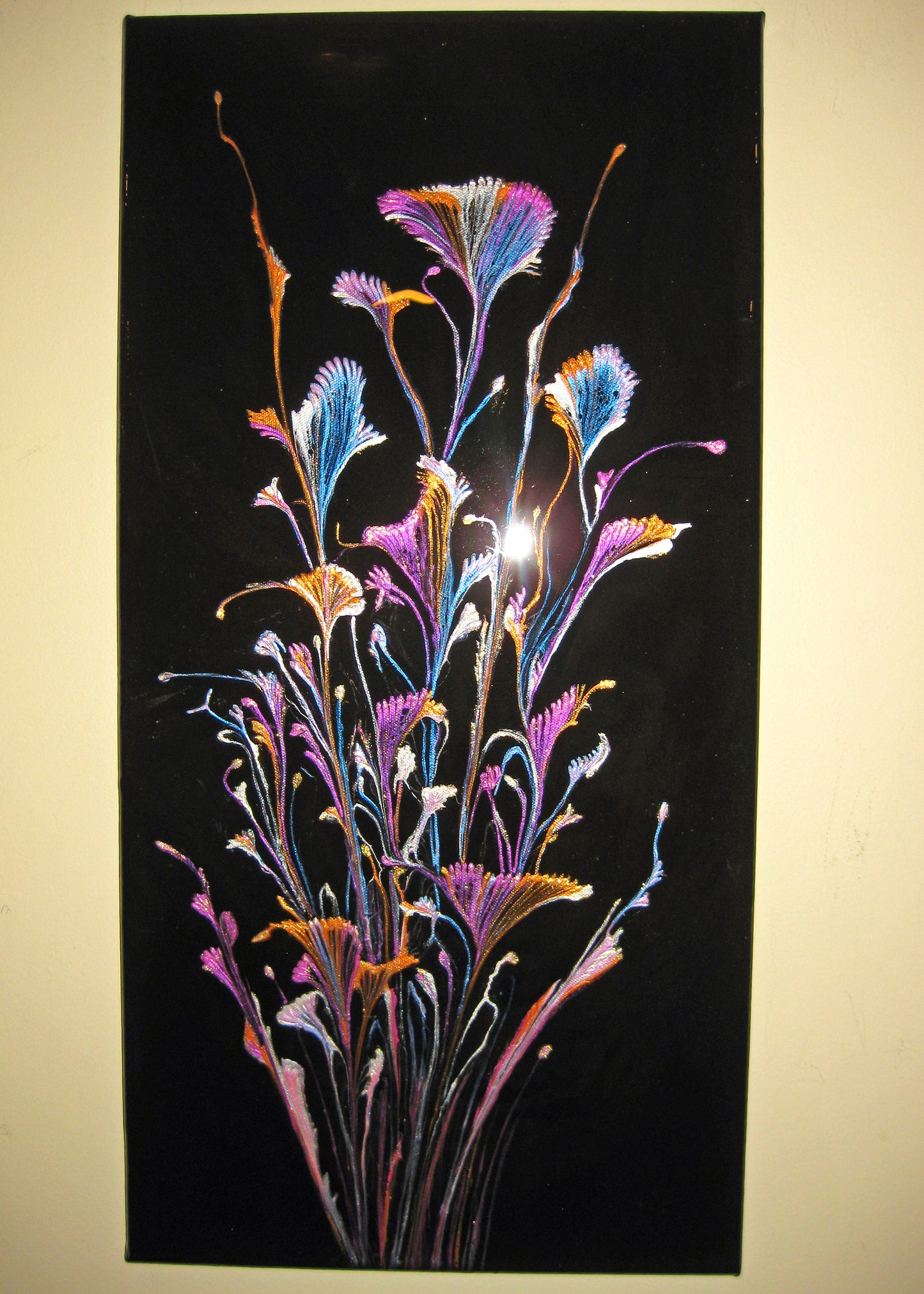 "Iridescent Night Flowers" 12" by 24" Acrylic Painting