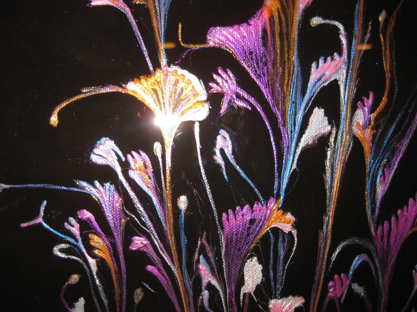 "Iridescent Night Flowers" 12" by 24" Acrylic Painting