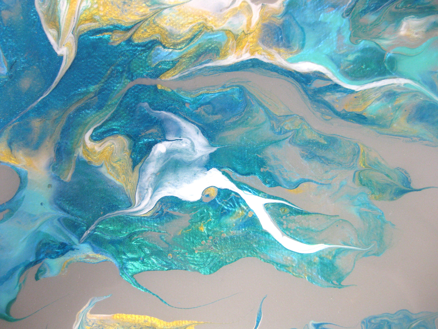 "Pearlized Greens Splash" - 16" by 20" Acrylic painting