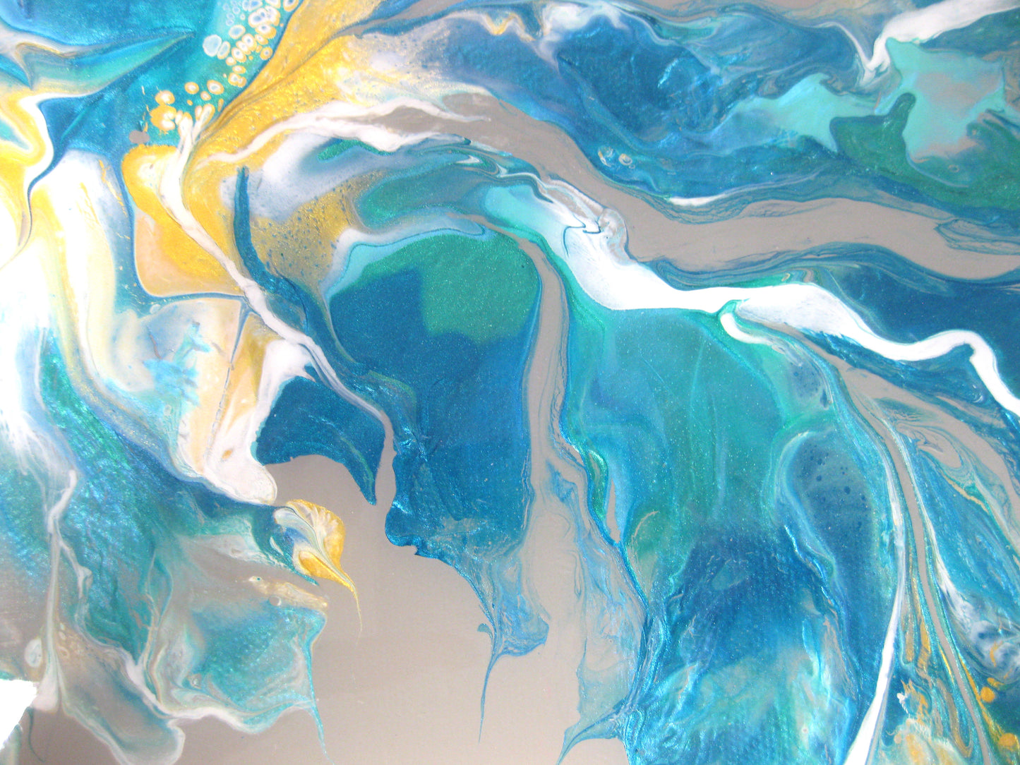 "Pearlized Greens Splash" - 16" by 20" Acrylic painting