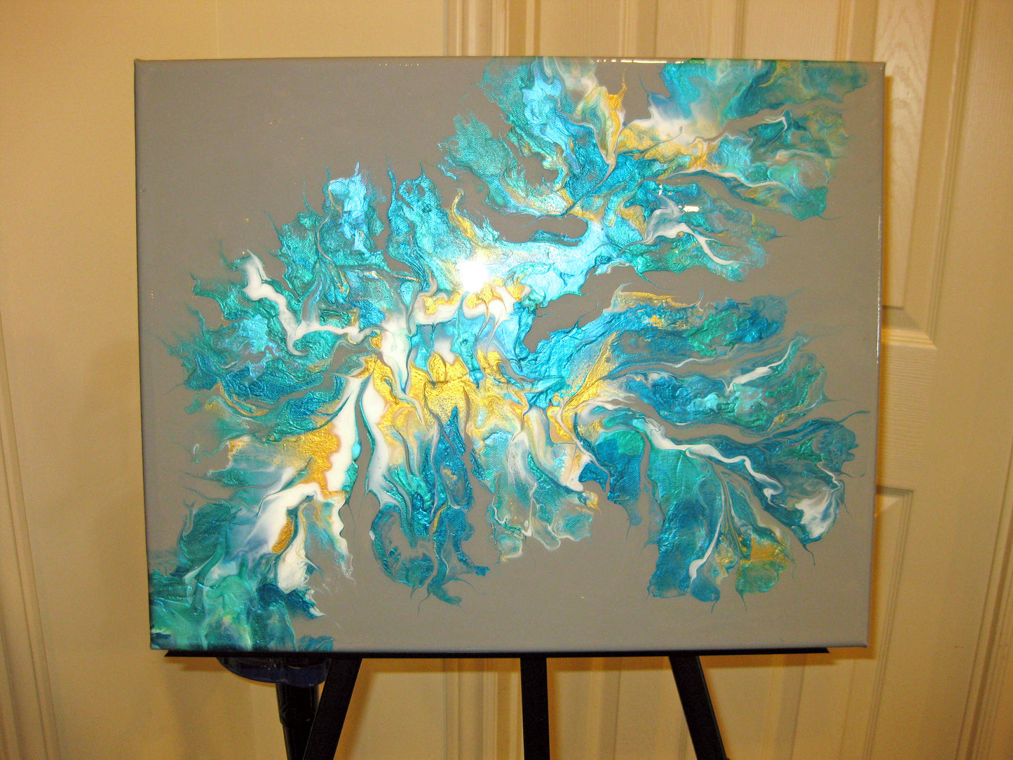 "Pearlized Greens Splash" - 16" by 20" Acrylic painting