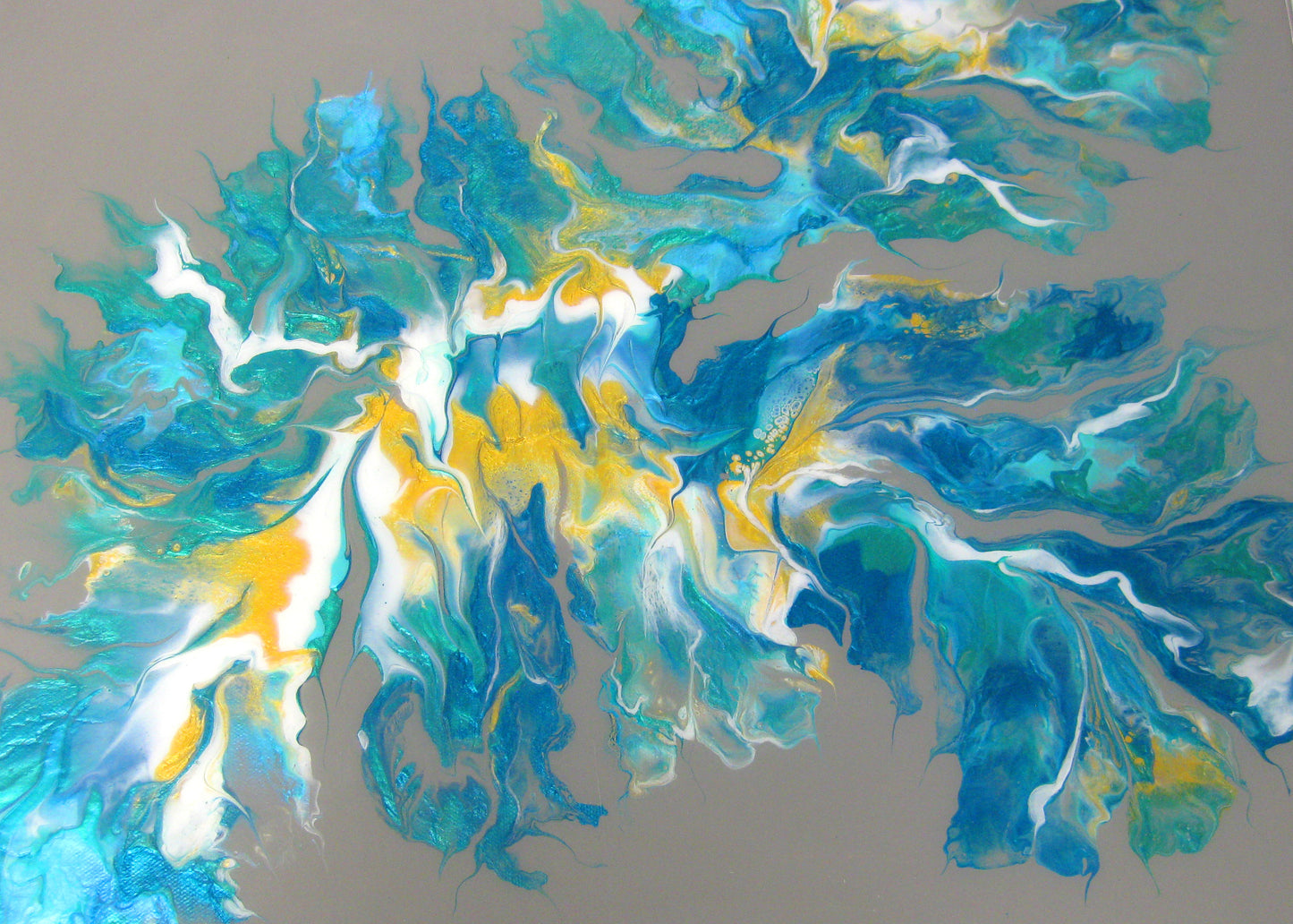"Pearlized Greens Splash" - 16" by 20" Acrylic painting