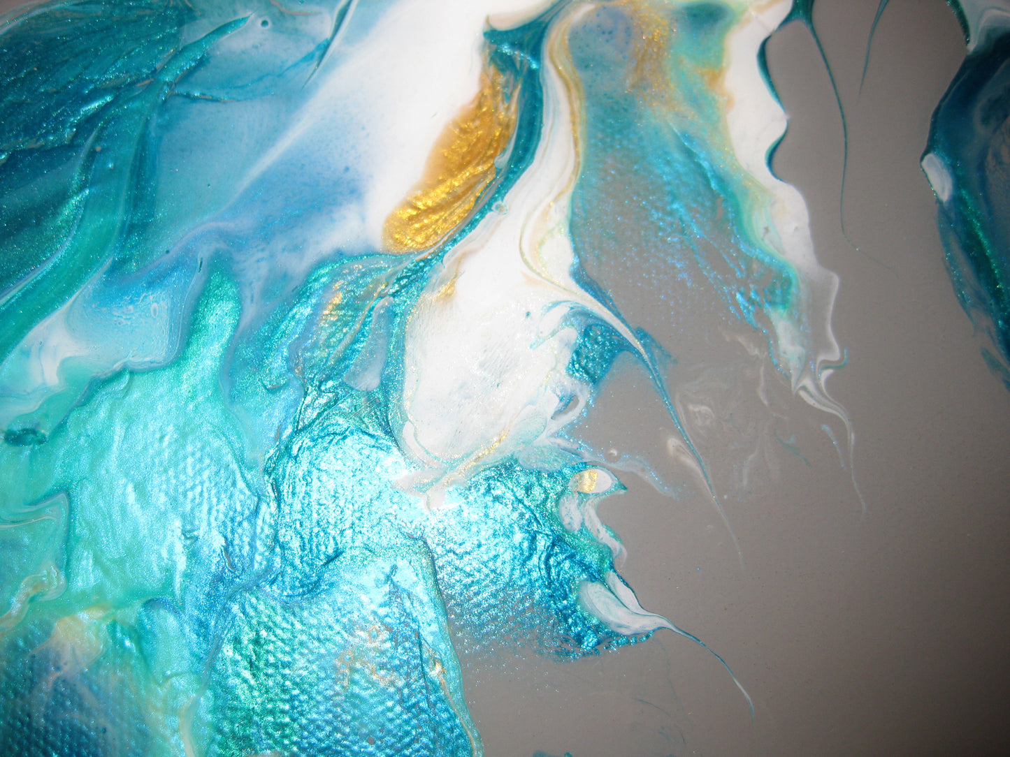 "Pearlized Greens Splash" - 16" by 20" Acrylic painting