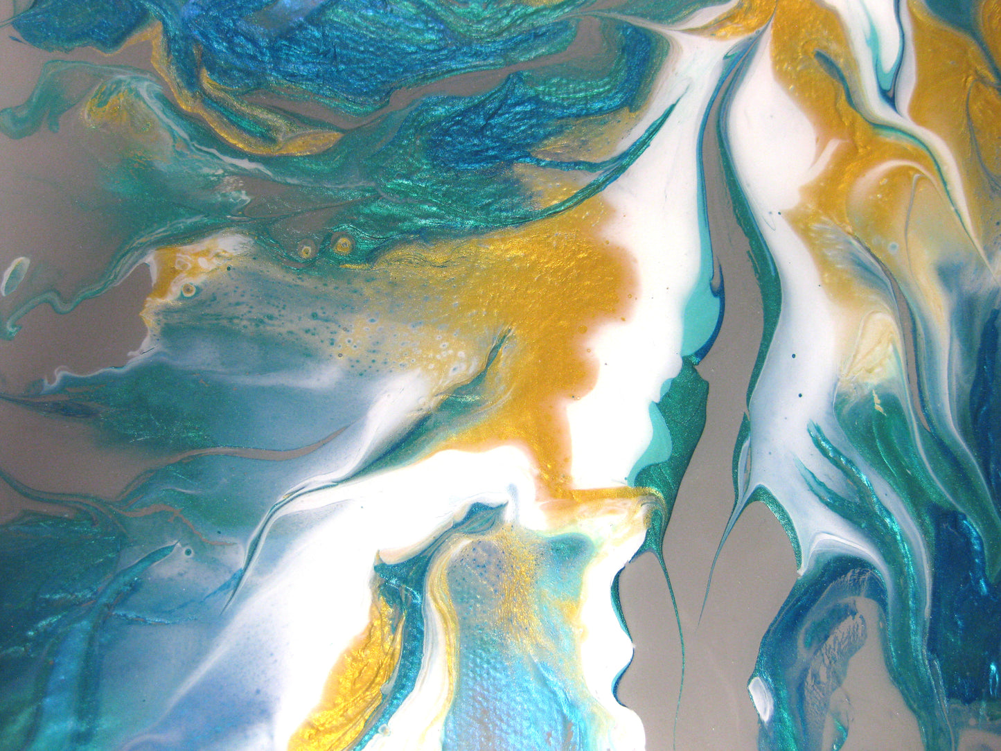 "Pearlized Greens Splash" - 16" by 20" Acrylic painting
