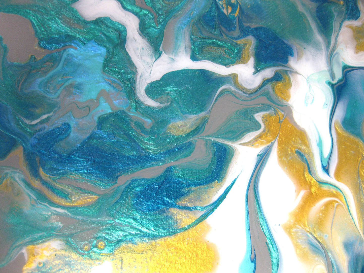 "Pearlized Greens Splash" - 16" by 20" Acrylic painting