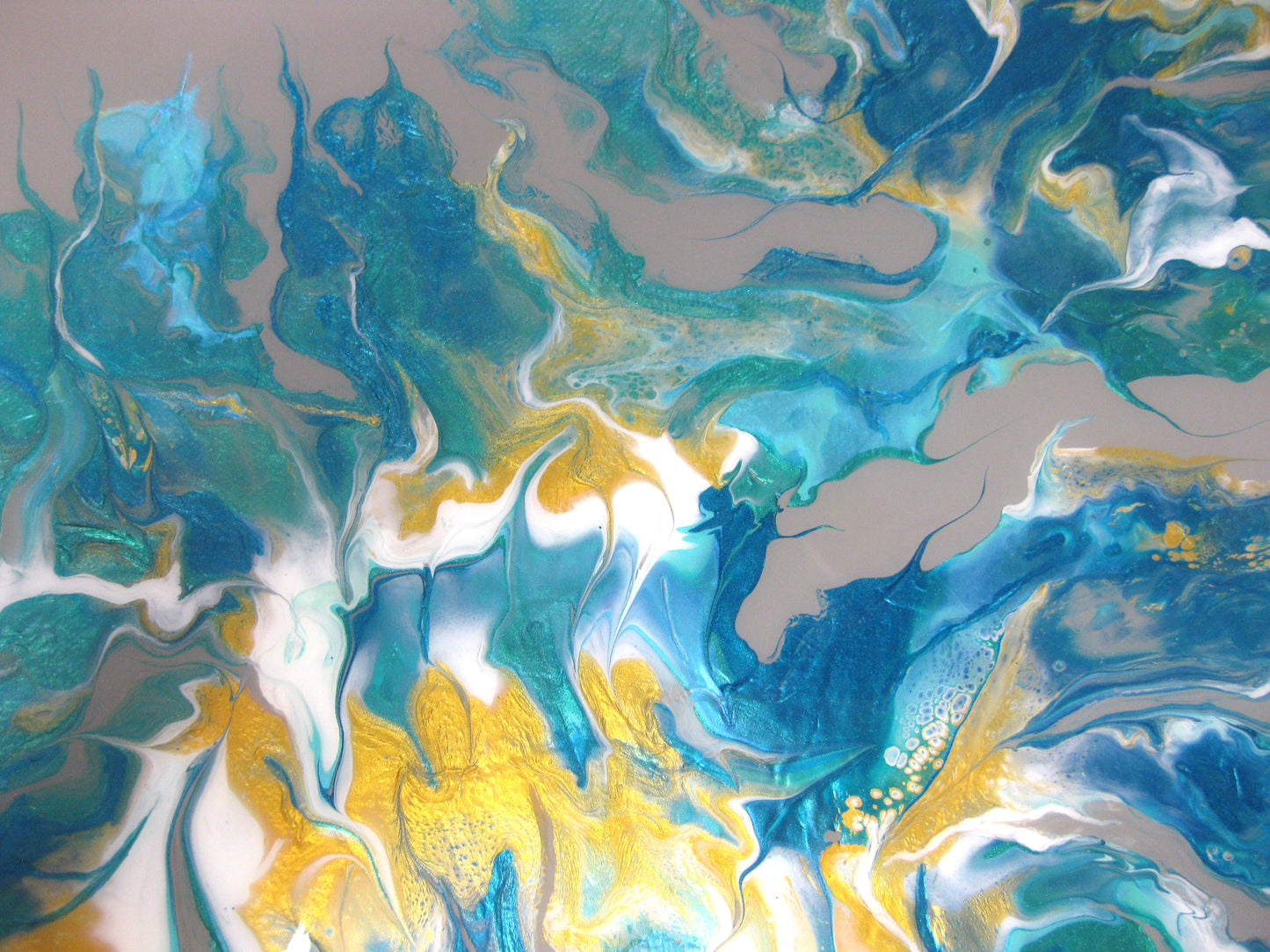 "Pearlized Greens Splash" - 16" by 20" Acrylic painting