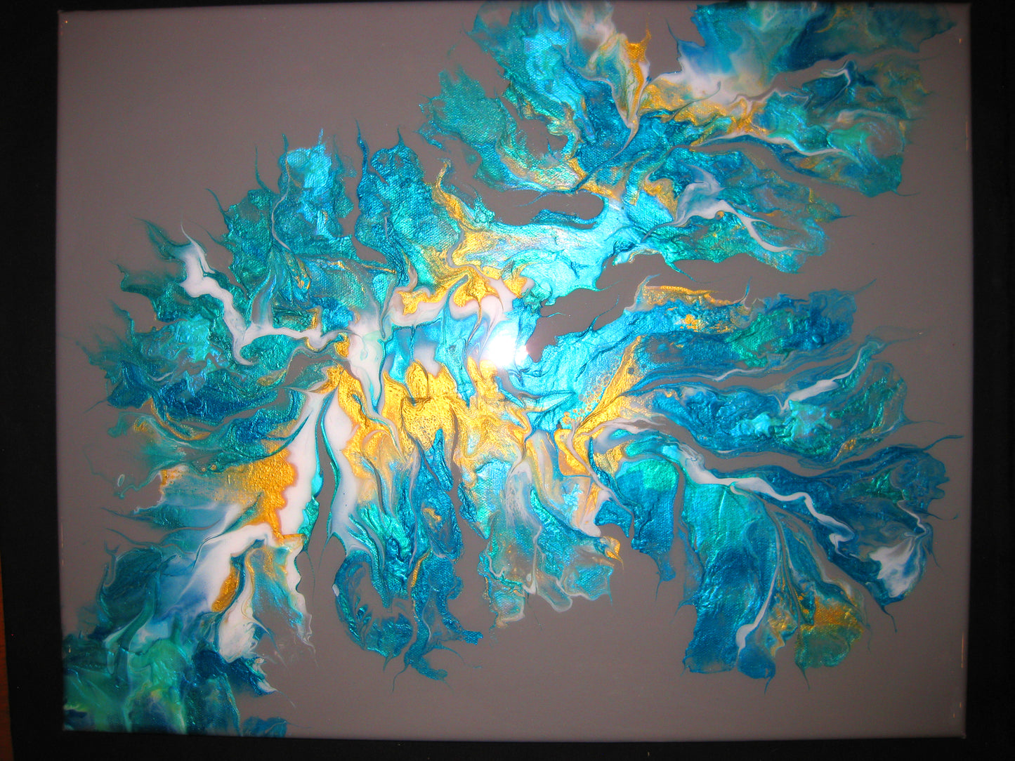 "Pearlized Greens Splash" - 16" by 20" Acrylic painting