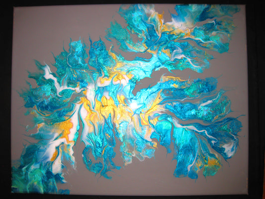 "Pearlized Greens Splash" - 16" by 20" Acrylic painting