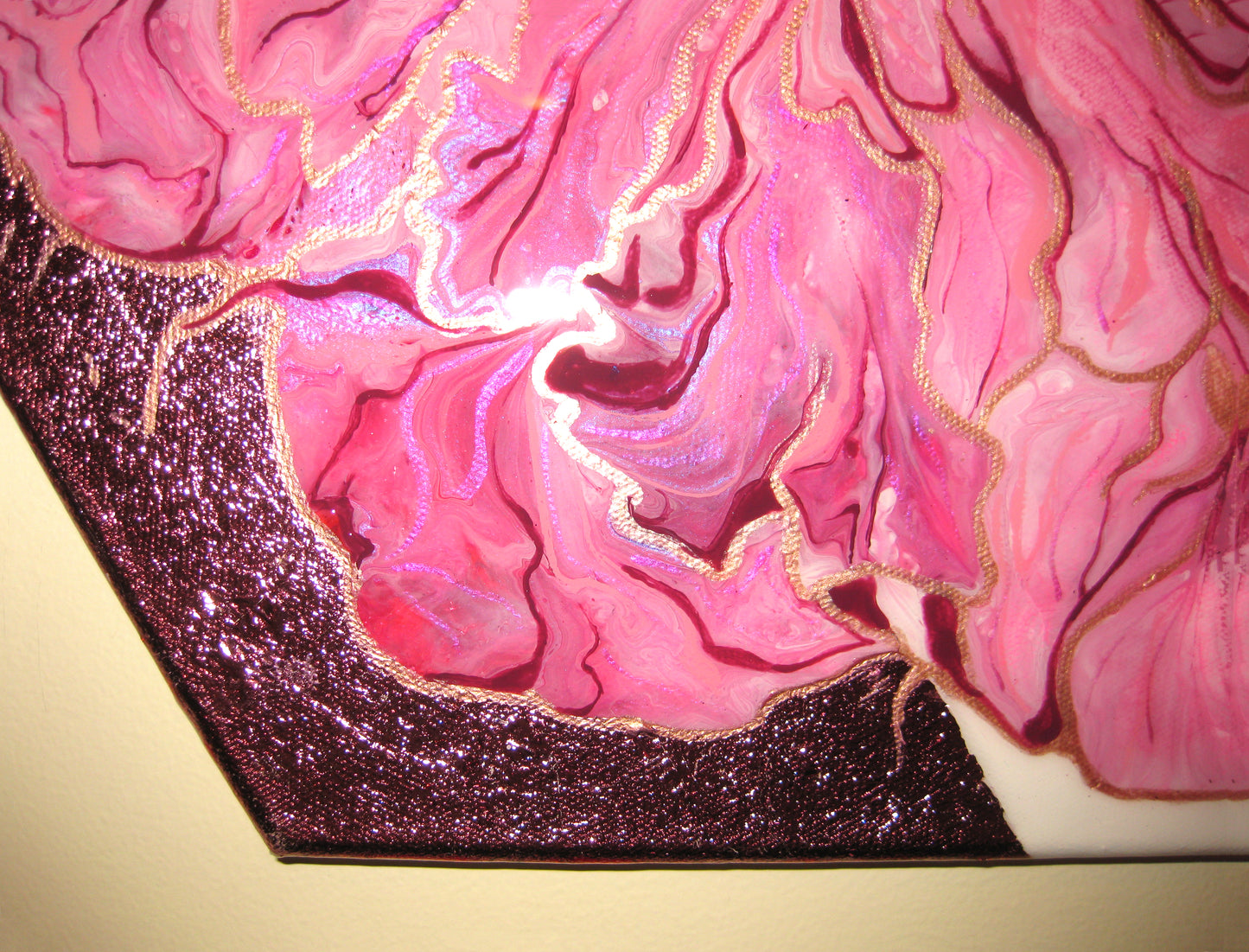 "Pink Peoni" - 14" Hexagon Acrylic Painting