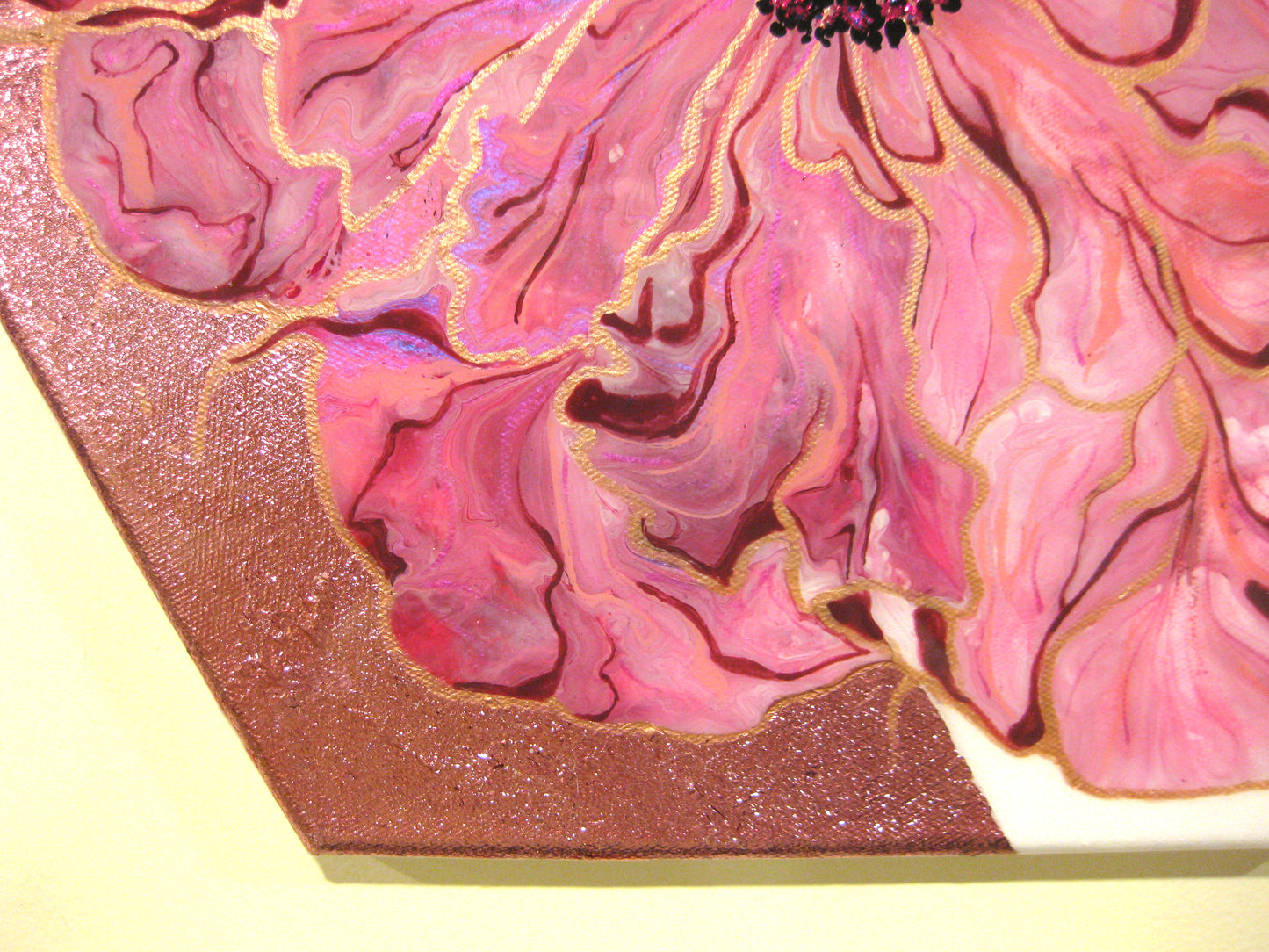 "Pink Peoni" - 14" Hexagon Acrylic Painting