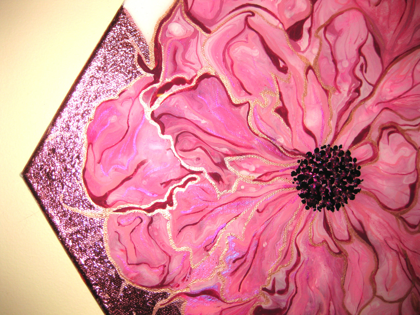 "Pink Peoni" - 14" Hexagon Acrylic Painting