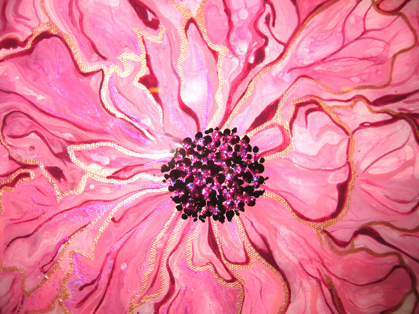 "Pink Peoni" - 14" Hexagon Acrylic Painting
