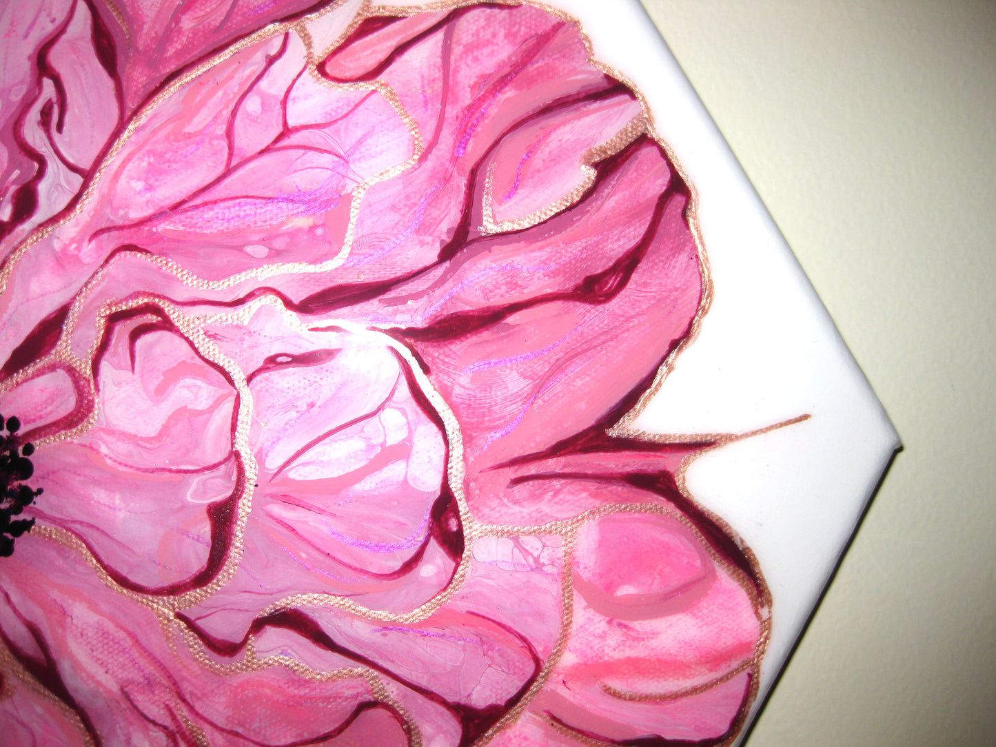 "Pink Peoni" - 14" Hexagon Acrylic Painting