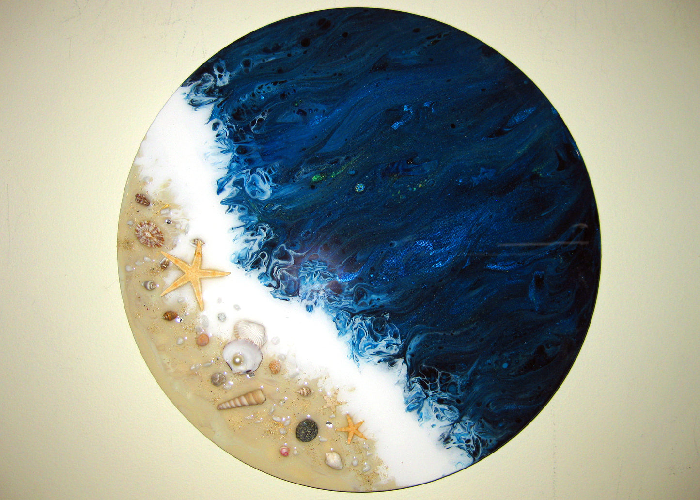Coastal Themed: "Caribbean Seaside Escape" 14" Round Acrylic Painting