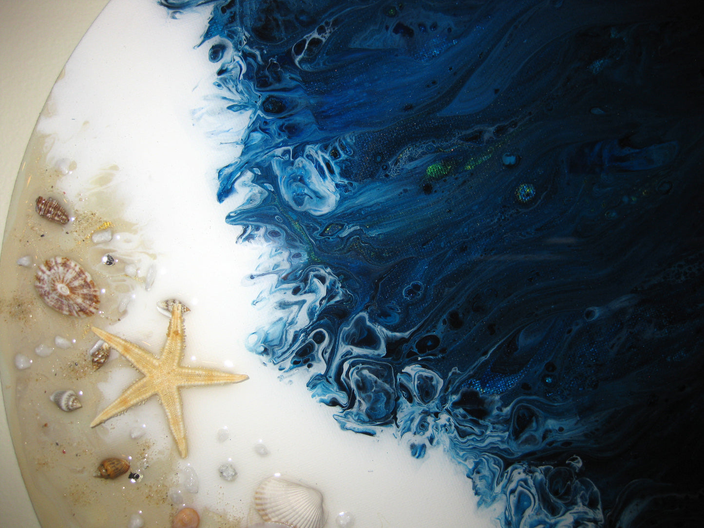 Coastal Themed: "Caribbean Seaside Escape" 14" Round Acrylic Painting