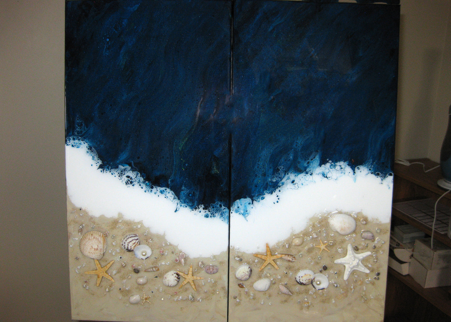 Coastal Themed: "Caribbean Seashore Treasures" Diptych - 10" by 20" by 1.5" (2) Acrylic Paintings (Copy)