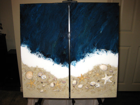 Coastal Themed: "Caribbean Seashore Treasures" Diptych - 10" by 20" by 1.5" (2) Acrylic Paintings (Copy)