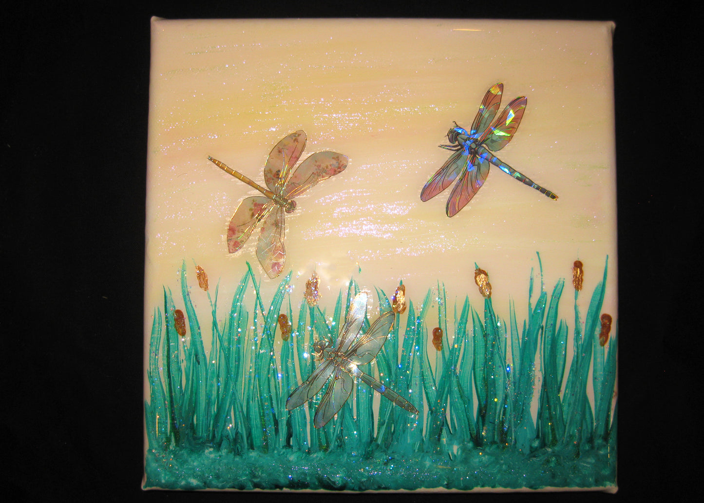 Dragonfly Foursome - Dawn" - 8"  Square Acrylic Painting