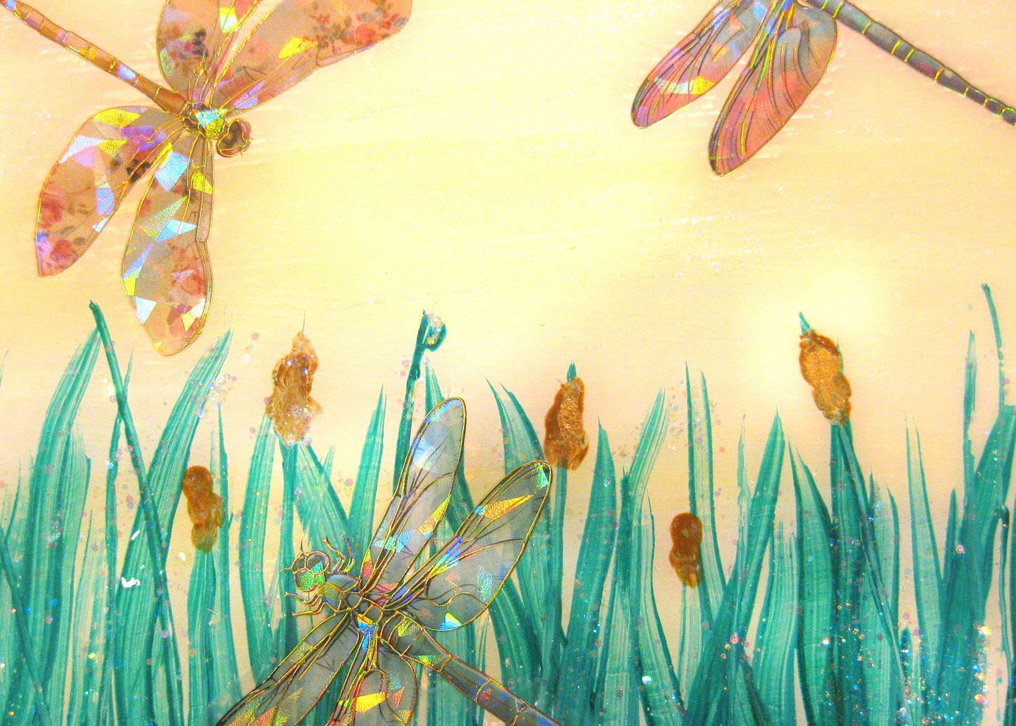 Dragonfly Foursome - Dawn" - 8"  Square Acrylic Painting