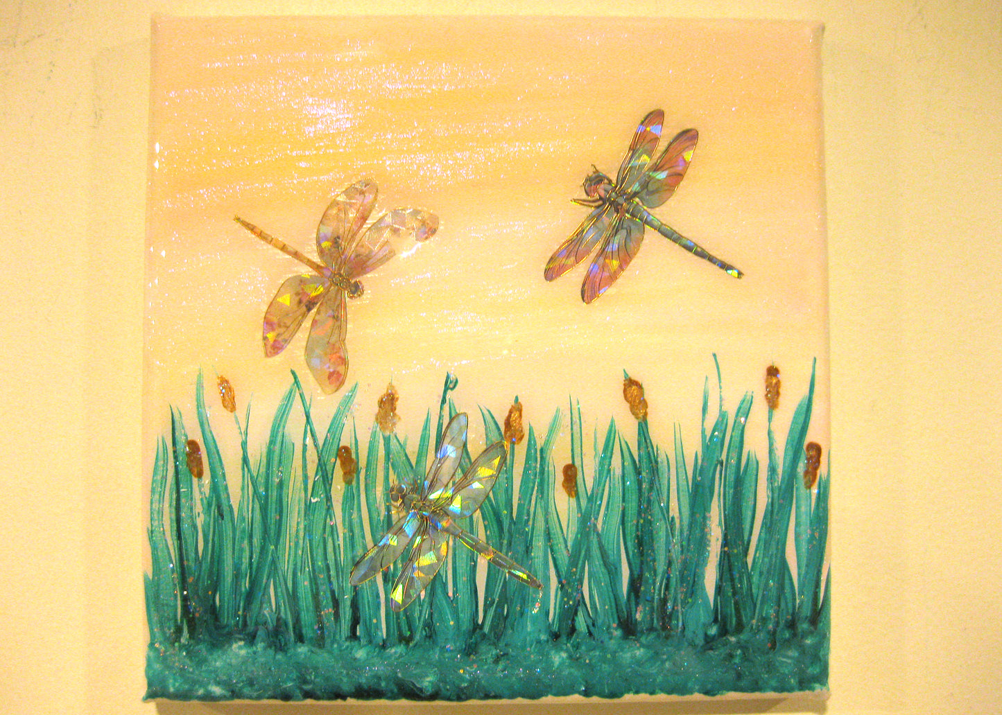 Dragonfly Foursome - Dawn" - 8"  Square Acrylic Painting