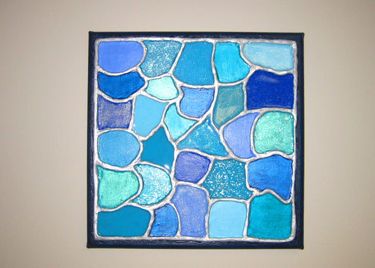 "Patchwork in Blues" - 12" by 12" Acrylic Painting