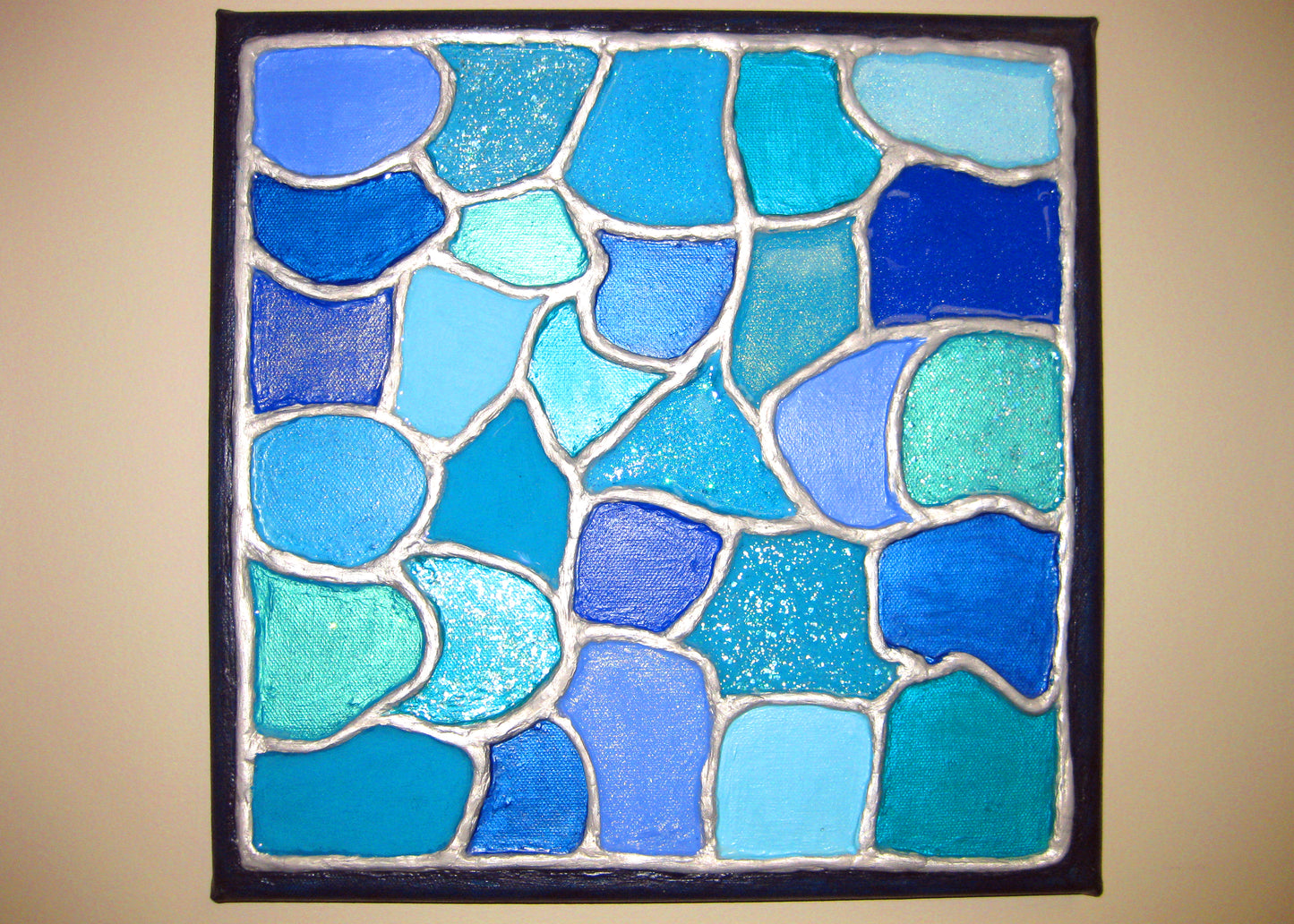 "Patchwork in Blues" - 12" by 12" Acrylic Painting