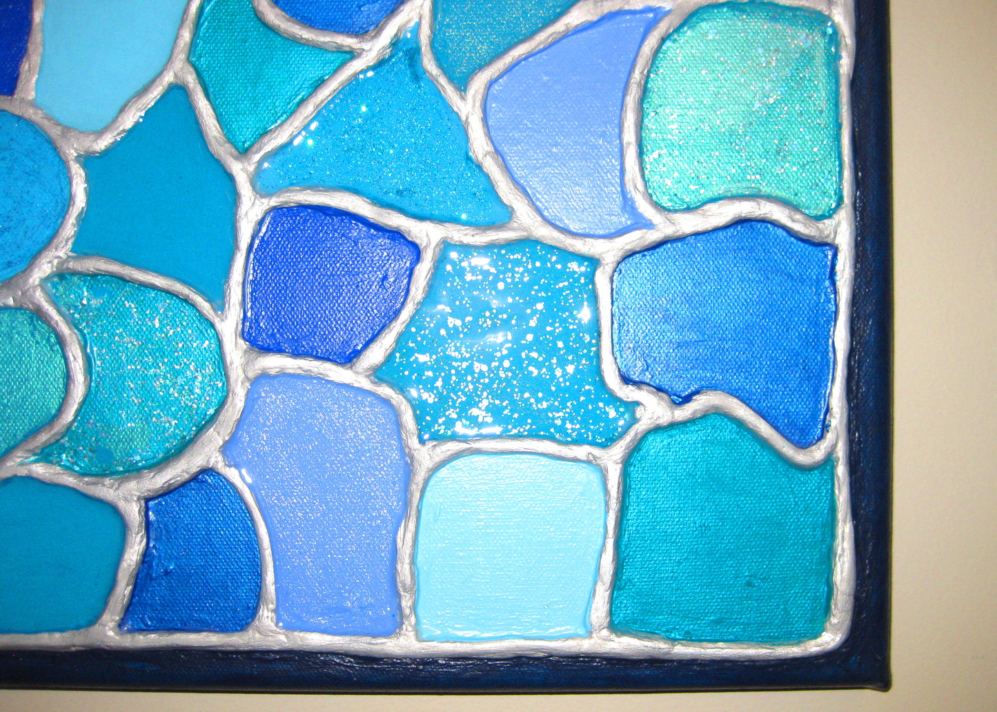 "Patchwork in Blues" - 12" by 12" Acrylic Painting