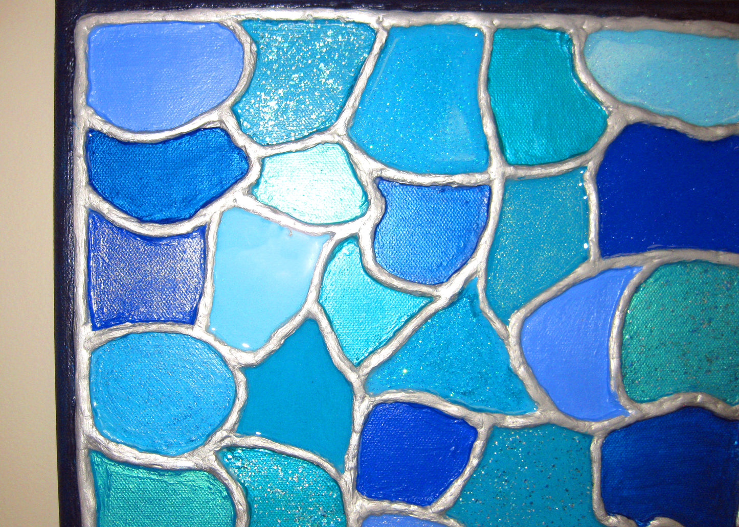 "Patchwork in Blues" - 12" by 12" Acrylic Painting