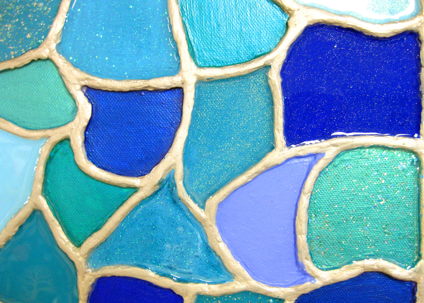 "Patchwork in Blues" - 12" by 12" Acrylic Painting