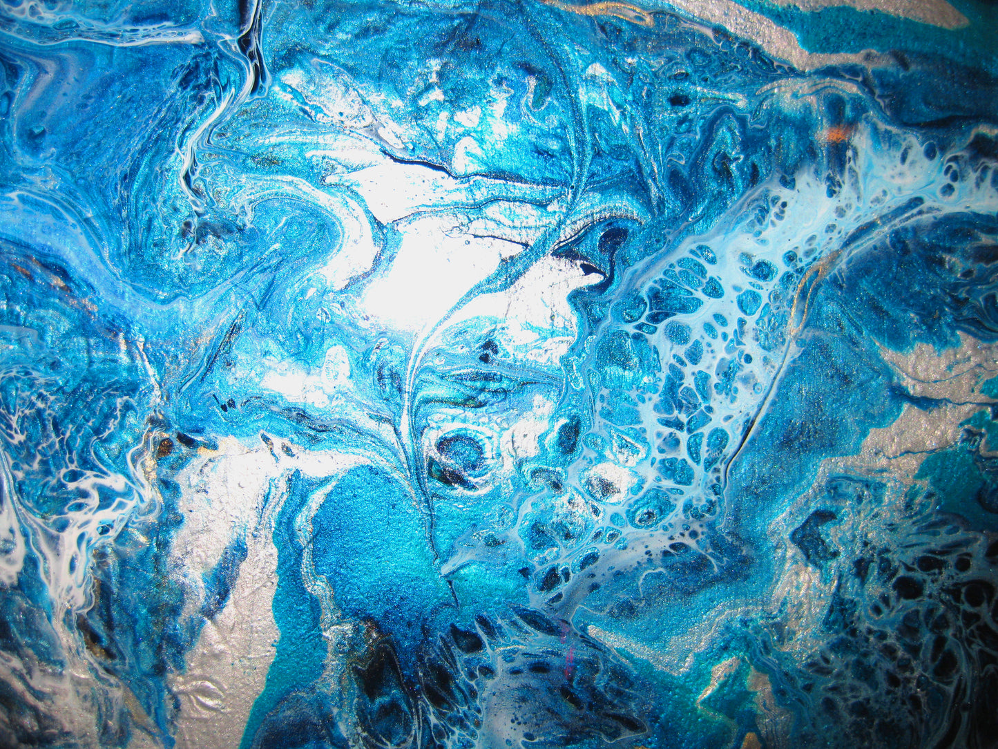 "Silver and Blue Riot" - 12" x 16" Acrylic Painting
