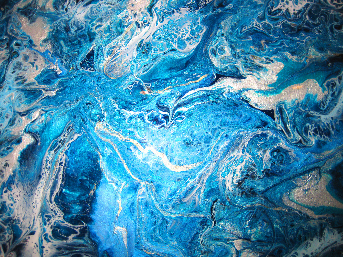 "Silver and Blue Riot" - 12" x 16" Acrylic Painting