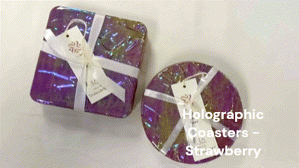 Coasters - Holographic Collection - "Strawberry" - Round set of 4