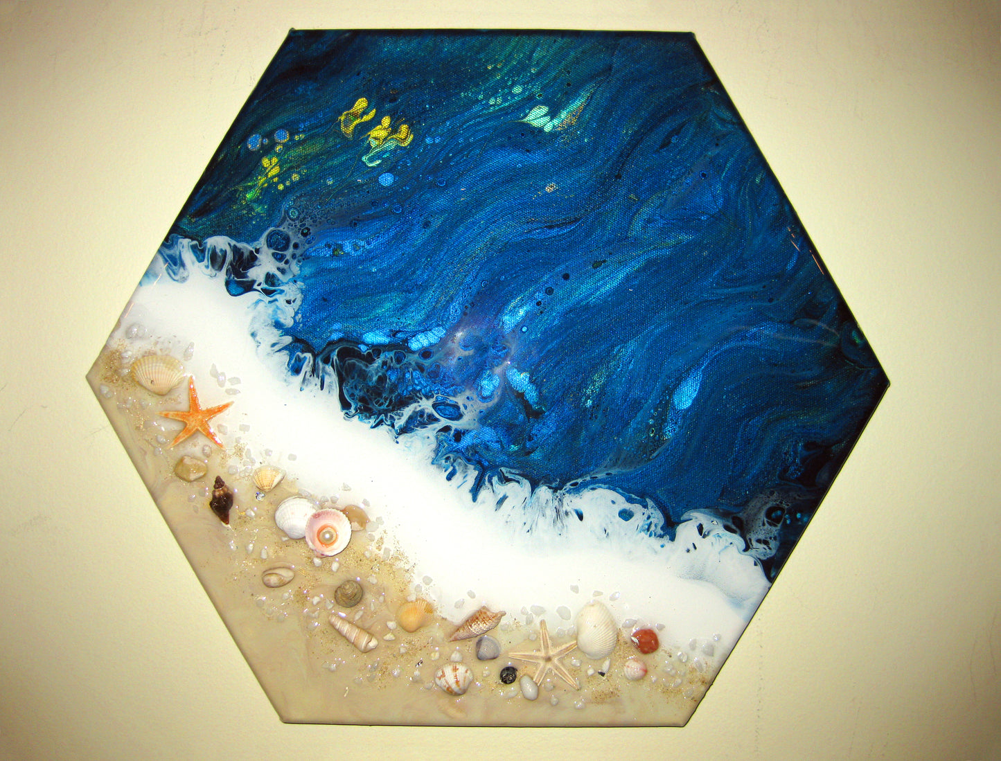 Coastal Themed: "Vacation by the Sea" - 14" Hexagon Acrylic Painting