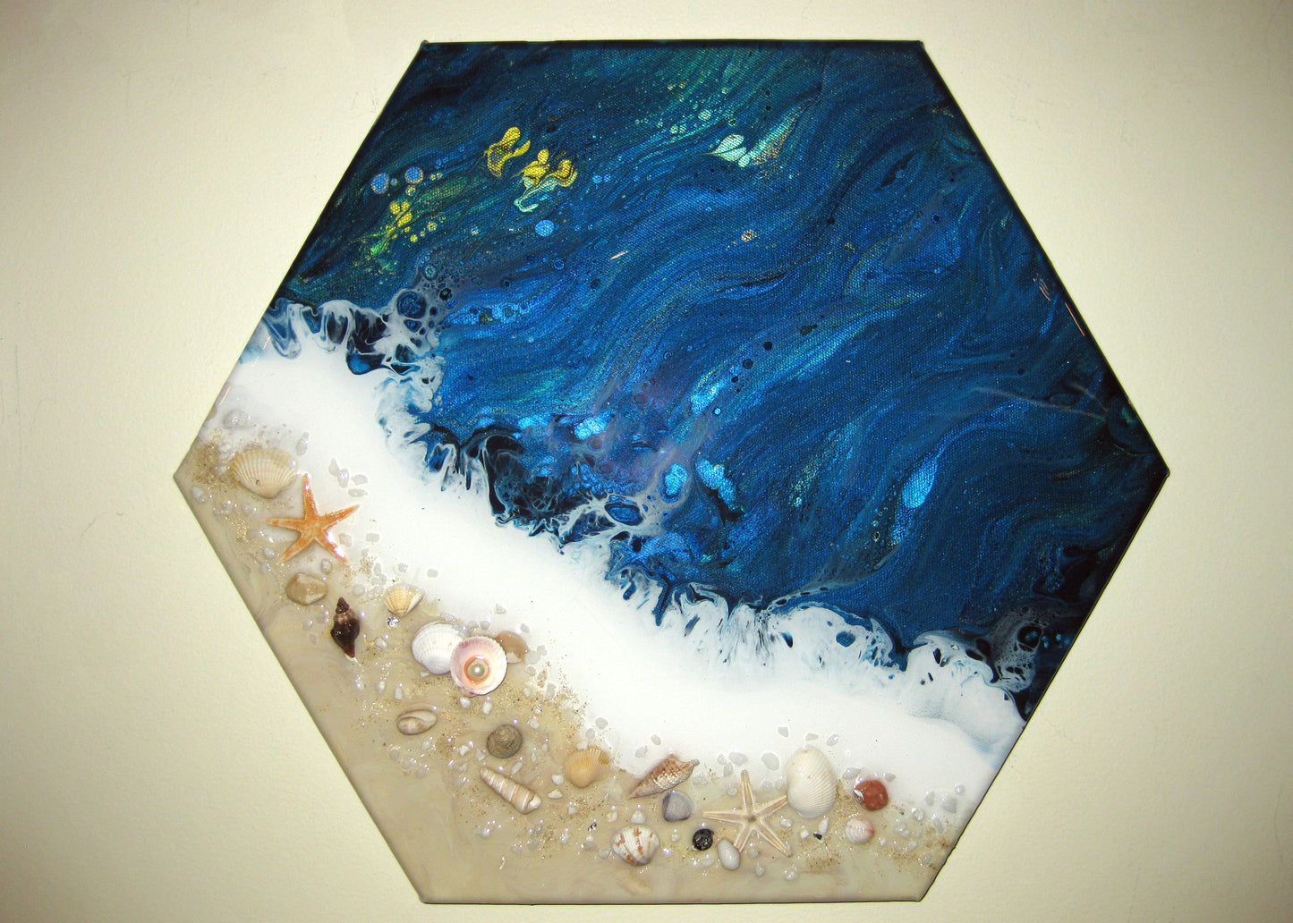 Coastal Themed: "Vacation by the Sea" - 14" Hexagon Acrylic Painting