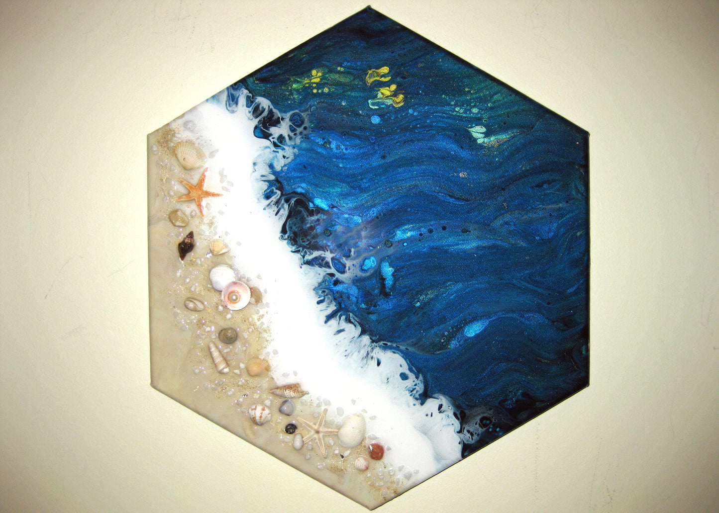 Coastal Themed: "Vacation by the Sea" - 14" Hexagon Acrylic Painting