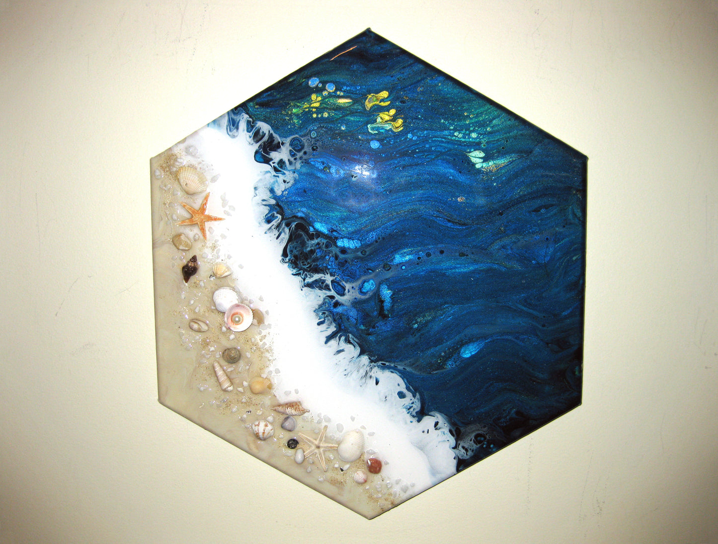 Coastal Themed: "Vacation by the Sea" - 14" Hexagon Acrylic Painting